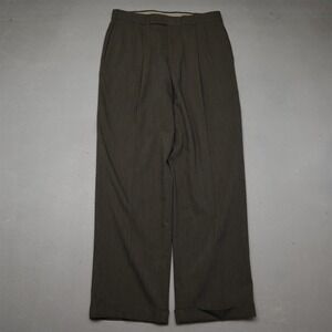 Vtg Mens 32x30 Beige Tan Gray Wool Pleated Cuffed High Waist Baggy Dress Pants